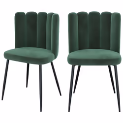 Lot de 2 chaises en velours vert et pieds en métal - Rosy