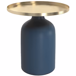 Table d'appoint ronde en métal bleu et laiton D45 cm - Lyne