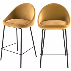 Lot de 2 chaises pour îlot central 65 cm en velours jaune - Misty