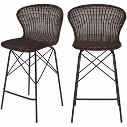 Chaise de bar en résine tressée marron et pieds en métal noir 63 cm (lot de 2) - Palma - La déco outdoor prend de la hauteur ...