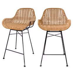 Lot de 2 chaises pour îlot central 65 cm en résine tressée naturelle - Carmela