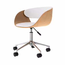 Chaise de bureau pivotante sur roulettes en bois et PU blanc - Adelmar