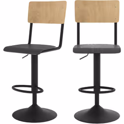 Lot de 2 chaises de bar réglables 60/80 cm en bois clair et noir - Clem