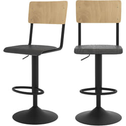 Lot de 2 chaises de bar réglables 60/80 cm en bois clair et noir - Clem
