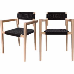 Lot de 2 chaises de jardin empilables en teck et corde tressée - Kapua