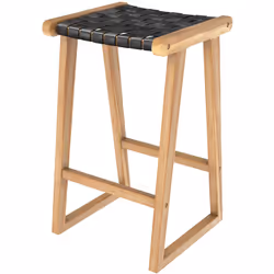 Tabouret de bar mi-hauteur en teck et cuir tressé noir 65 cm - Yuma - Entre son design iconique et la qualité de ses matières ...