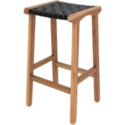 Tabouret pour îlot central 68 cm en teck et cuir tressé noir - Kuna