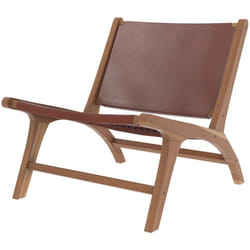 Fauteuil  en teck et cuir lisse marron - Kuna