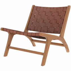Fauteuil en teck et cuir tressé marron - Kuna - Si vous appréciez les ambiances vintage, le fauteuil Kuna en teck et cuir tre ...