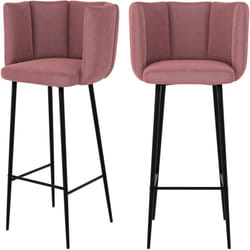 Lot de 2 chaises de bar en velours rose 75 cm - Rosy