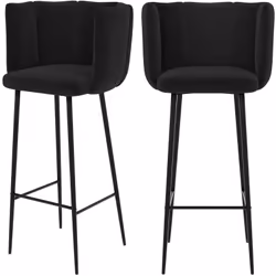 Lot de 2 chaises de bar en velours noir 75 cm - Rosy