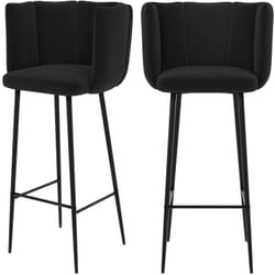 Lot de 2 chaises de bar en velours noir 75 cm - Rosy