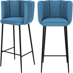 Lot de 2 chaises de bar en velours bleu 75 cm - Rosy