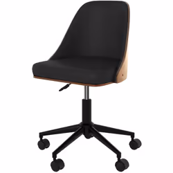 Chaise de bureau pivotante sur roulettes en bois foncé et PU noir - Georges