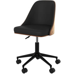 Chaise de bureau pivotante sur roulettes en bois foncé et PU noir - Georges