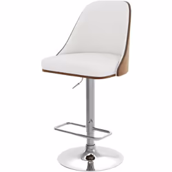 Chaise de bar réglable et pivotante en bois foncé et PU blanc 56/77 cm - Georges