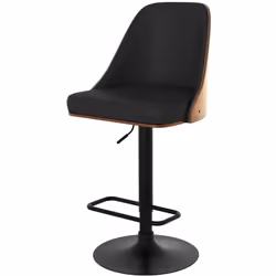 Chaise de bar réglable et pivotante en bois foncé et PU noir 56/77 cm - Georges