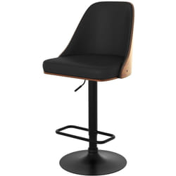Chaise de bar réglable et pivotante en bois foncé et PU noir 56/77 cm - Georges
