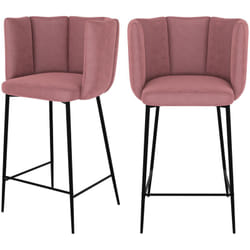 Lot de 2 chaises pour îlot central 67 cm en velours vieux rose - Rosy