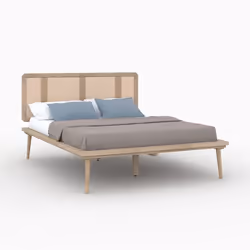 Lit double 140x190 cm en bois et cannage - Adik