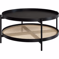 Table basse en cannage et bois de mindi noir D84 cm - Lukut