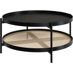 Table basse en cannage et bois de mindi noir D84 cm - Lukut