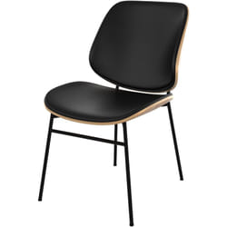 Chaise en bois foncé, PU noir et pieds en métal noir - Hector