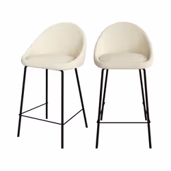 Lot de 2 chaises pour îlot central 65 cm en tissu bouclette blanc - Misty
