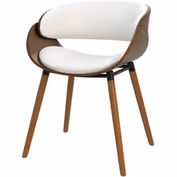 Chaise en cuir synthétique blanc et bois plaqué noyer - Polo