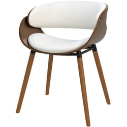 Chaise en cuir synthétique blanc et bois plaqué noyer - Polo