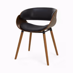 Chaise en cuir synthétique noir et bois plaqué noyer - Polo