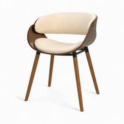 Chaise en cuir synthétique beige et bois plaqué noyer - Polo