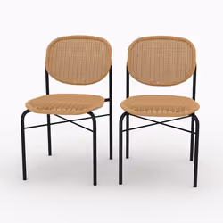 Lot de 2 chaises en résine tressée naturelle et pieds en métal - Messa