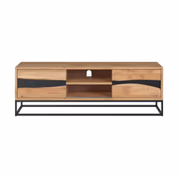 Meuble TV en bois d'acacia massif et métal 140 cm - Alabama