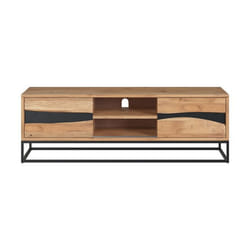 Meuble TV en bois d'acacia massif et métal 140 cm - Alabama