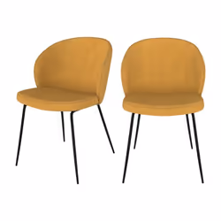 Lot de 2 chaises jaunes en tissu bouclette et pied en métal - Groom