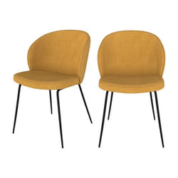 Lot de 2 chaises jaunes en tissu bouclette et pied en métal - Groom