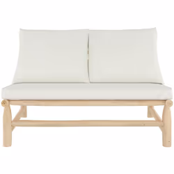 Banquette de jardin 2 places en teck et coussins blanc cassé - Makam