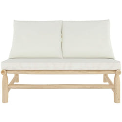 Banquette de jardin 2 places en teck et coussins blanc cassé - Makam