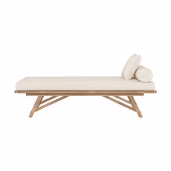 Banquette de jardin en bambou avec matelas blanc - Vadella