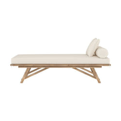 Banquette de jardin en bambou avec matelas blanc - Vadella