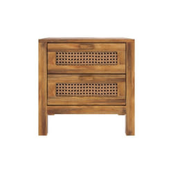Table de chevet 2 tiroirs en cannage - Tiki
