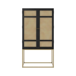Armoire noire en bois et cannage 2 portes - Shellona