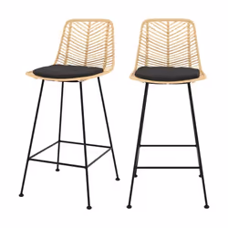 Lot de 2 chaises pour îlot central 66 cm en rotin naturel et noir - Tamara