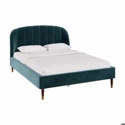 Lit double 140x190 cm en velours vert et pieds doré - Gala
