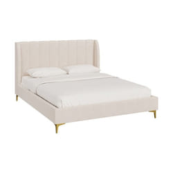 Lit double 160x200 cm en tissu beige et pieds doré - Koda