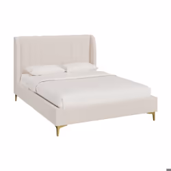 Lit double 140x190 cm en tissu beige et pieds doré - Koda