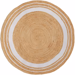 Tapis rond en jute naturel et blanc D150 cm - Anaïs
