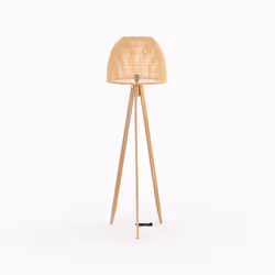 Lampadaire trépied en rotin et bois de teck massif - Corte