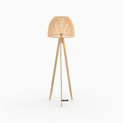 Lampadaire trépied en rotin et bois de teck massif - Corte